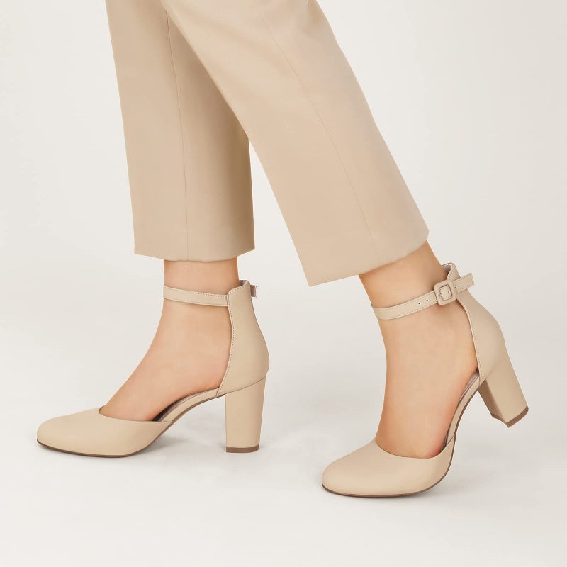 Ankis Closed Toe Heels for Women -Nude Womens Heels Closed Toe Chunky Block Pumps Shoes, 3 Inch - Image 4