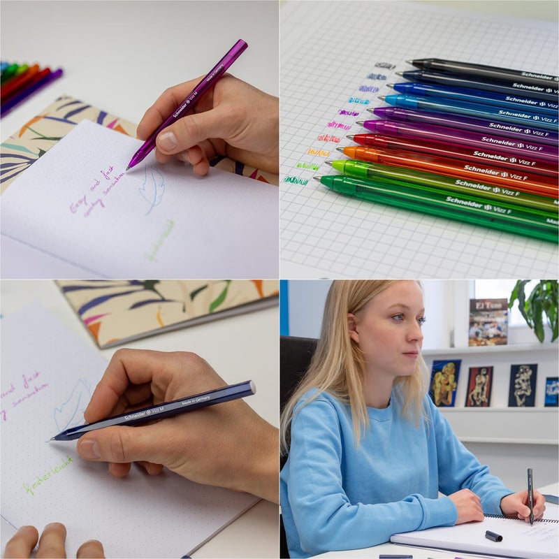 Schneider قلم حبر جاف شنييدر فيز M (متوسط) ، 1.0 مم ، جسم شفاف ، ألوان حبر متنوعة ، عبوة من 10 أقلام (102290) - Image 3