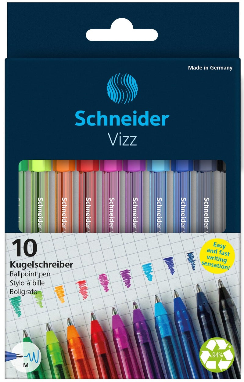 Schneider قلم حبر جاف شنييدر فيز M (متوسط) ، 1.0 مم ، جسم شفاف ، ألوان حبر متنوعة ، عبوة من 10 أقلام (102290) - Image 5