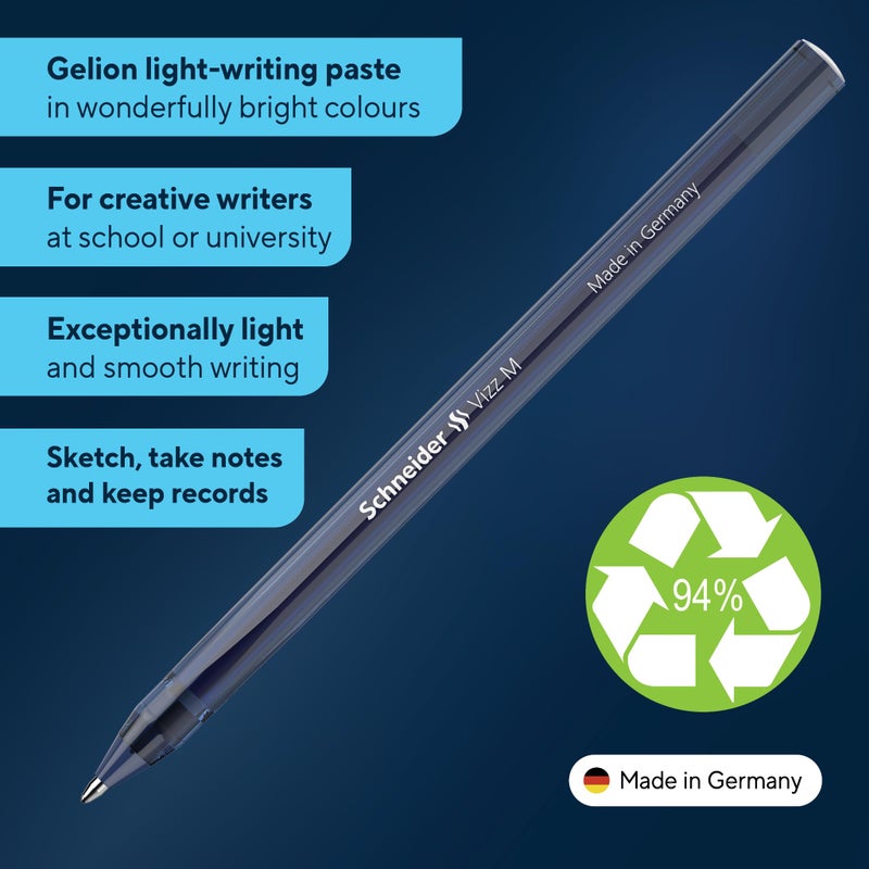 Schneider قلم حبر جاف شنييدر فيز M (متوسط) ، 1.0 مم ، جسم شفاف ، ألوان حبر متنوعة ، عبوة من 10 أقلام (102290) - Image 2