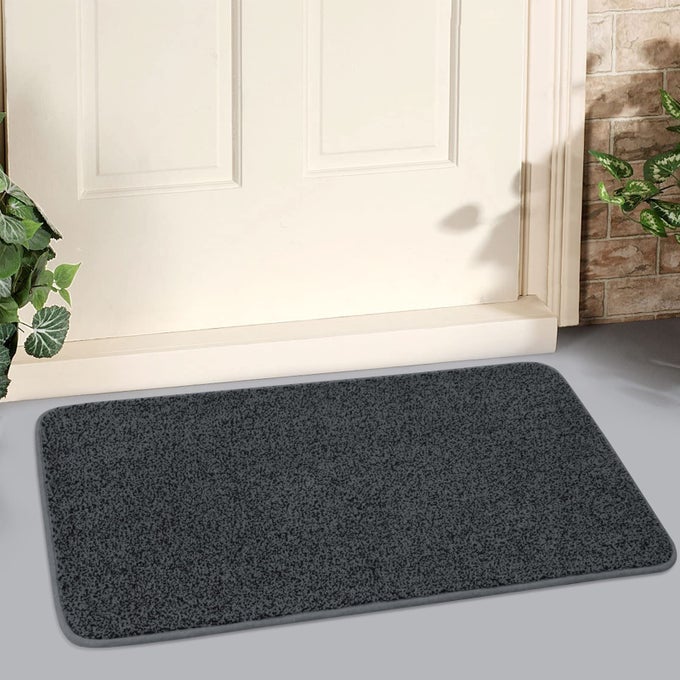 INDOOR DOORMAT SUPER ABSORBS MUD MAT WASHABLE NONSLIP RUBBER BACKING CLEAN DOOR MAT FOR DOORWAYS INSIDE DIRT TRAPPER MATS SHOES SCRAPER 18X30 INCHES DARK GRAY