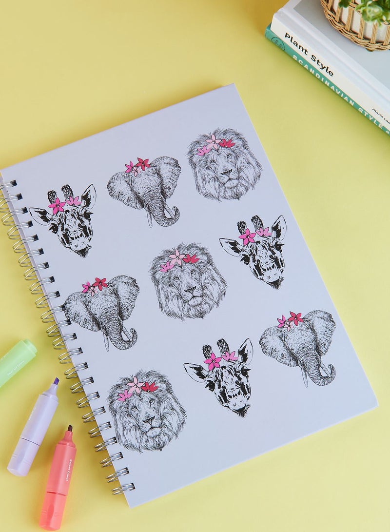 Pink Cactus White Printed Spiral Notebook Animals - Image 1