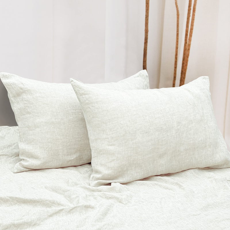 NTBAY French Linen Pillow Cases  Yarn Dyed 2 Pack 100 Linen Standard Pillowcases Breathable and Cooling Washed Pillow Cases with Envelope Closure 20x26 Inches Off White
