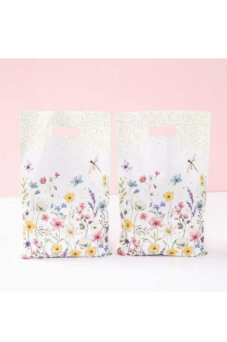 10pcs, Wildflowers Theme Gift Bags with Leaf and Flower Design - Punch Hole Handle, Perfect for Mother'S Day, Weddings, Birthdays - Image 1