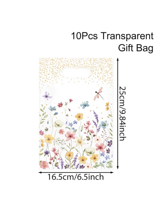 10pcs, Wildflowers Theme Gift Bags with Leaf and Flower Design - Punch Hole Handle, Perfect for Mother'S Day, Weddings, Birthdays - Image 2