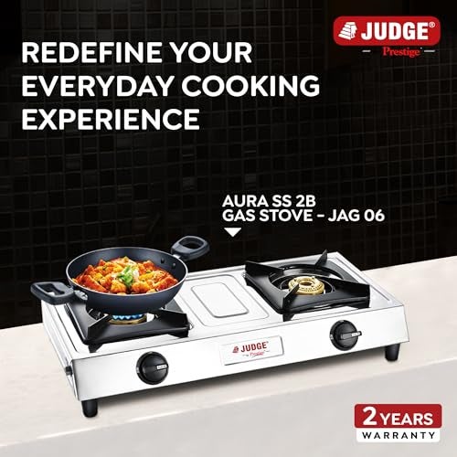 Judge by Prestige Aura Stainless Steel Manual Gas Stove JAG 06 (2 Burners) - Image 3