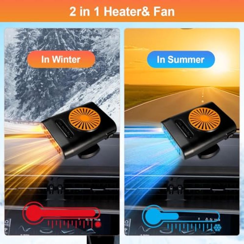 Car Heater 12V 360° Rotatable Defroster - 2-In-1 Heating Cooling Car Defroster for Car Truck SUV Winter Summer Use - Image 2
