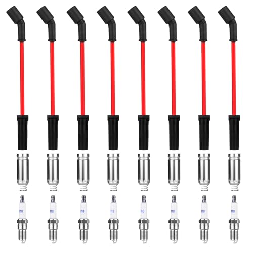 Ozikutech 8 Pcs Spark Plug Wires Set & 41-110 Iridium Spark Plugs Compatible with 2000-2013 Chevy Silverado Tahoe Suburban GMC Sierra Yukon Cadillac Escalade 4.8 5.3 6.0 6.2 L, Replace for 41-162 9748HH 9748UU - Image 1