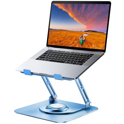JOYEKY Laptop Stand for Desk, Adjustable Computer Stand with 360° Rotating Base, Ergonomic Laptop Riser for Collaborative Work, Foldable & Portable Laptop Stand, fits for All 10-16" Laptops (Blue) - Image 1