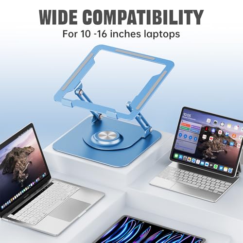 JOYEKY Laptop Stand for Desk, Adjustable Computer Stand with 360° Rotating Base, Ergonomic Laptop Riser for Collaborative Work, Foldable & Portable Laptop Stand, fits for All 10-16" Laptops (Blue) - Image 5
