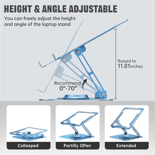 JOYEKY Laptop Stand for Desk, Adjustable Computer Stand with 360° Rotating Base, Ergonomic Laptop Riser for Collaborative Work, Foldable & Portable Laptop Stand, fits for All 10-16" Laptops (Blue) - Image 4