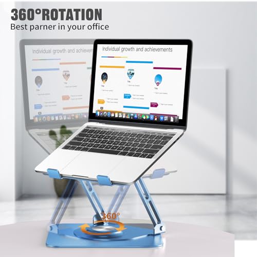 JOYEKY Laptop Stand for Desk, Adjustable Computer Stand with 360° Rotating Base, Ergonomic Laptop Riser for Collaborative Work, Foldable & Portable Laptop Stand, fits for All 10-16" Laptops (Blue) - Image 2