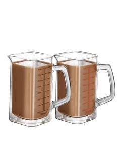 Versatile 4oz Square Measuring Cup & Shot Glass with Handle - V-Shaped Spout for Espresso & Liquid Separation (Black & Red Lines)