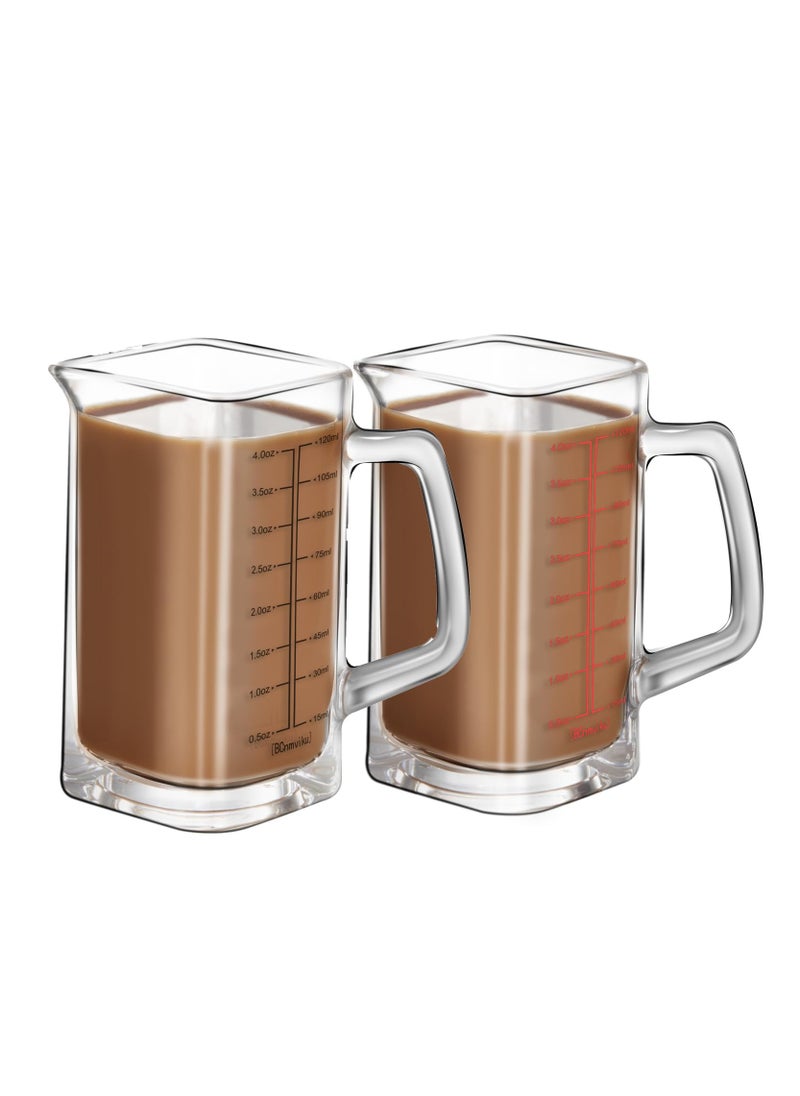 Generic - Versatile 4oz Square Measuring Cup & Shot Glass with Handle - V-Shaped Spout for Espresso & Liquid Separation (Black & Red Lines) - Image 1