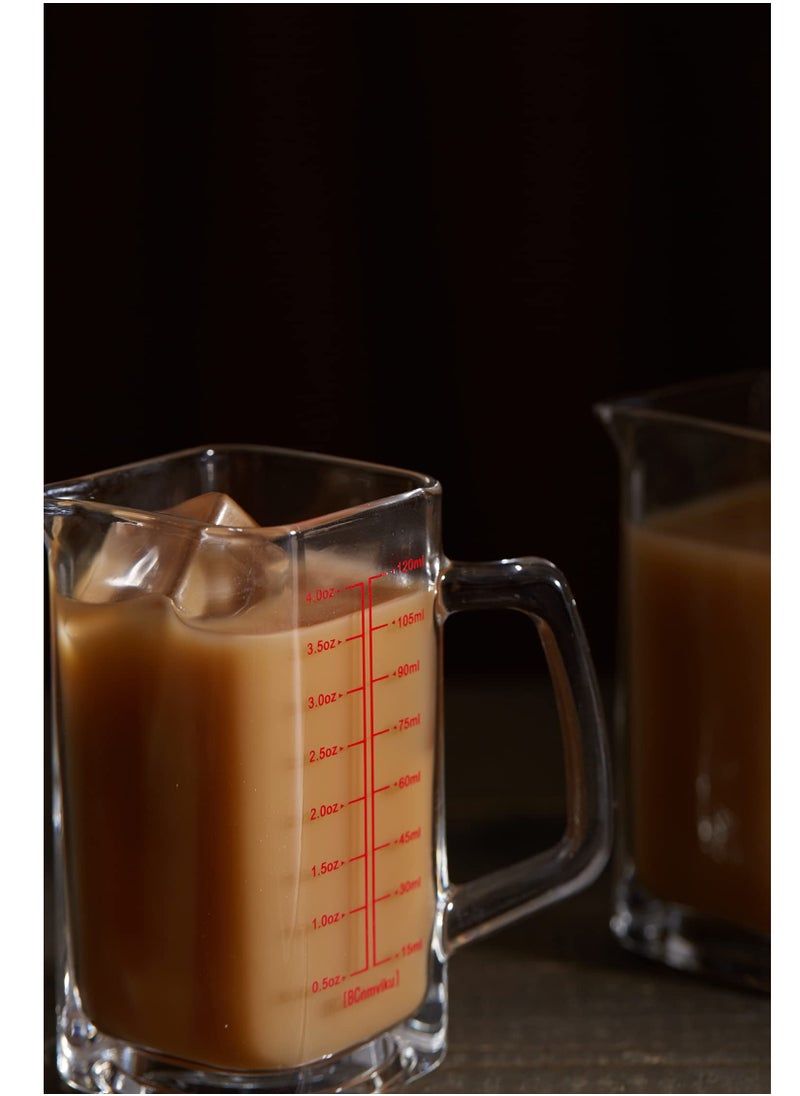 Generic - Versatile 4oz Square Measuring Cup & Shot Glass with Handle - V-Shaped Spout for Espresso & Liquid Separation (Black & Red Lines) - Image 1