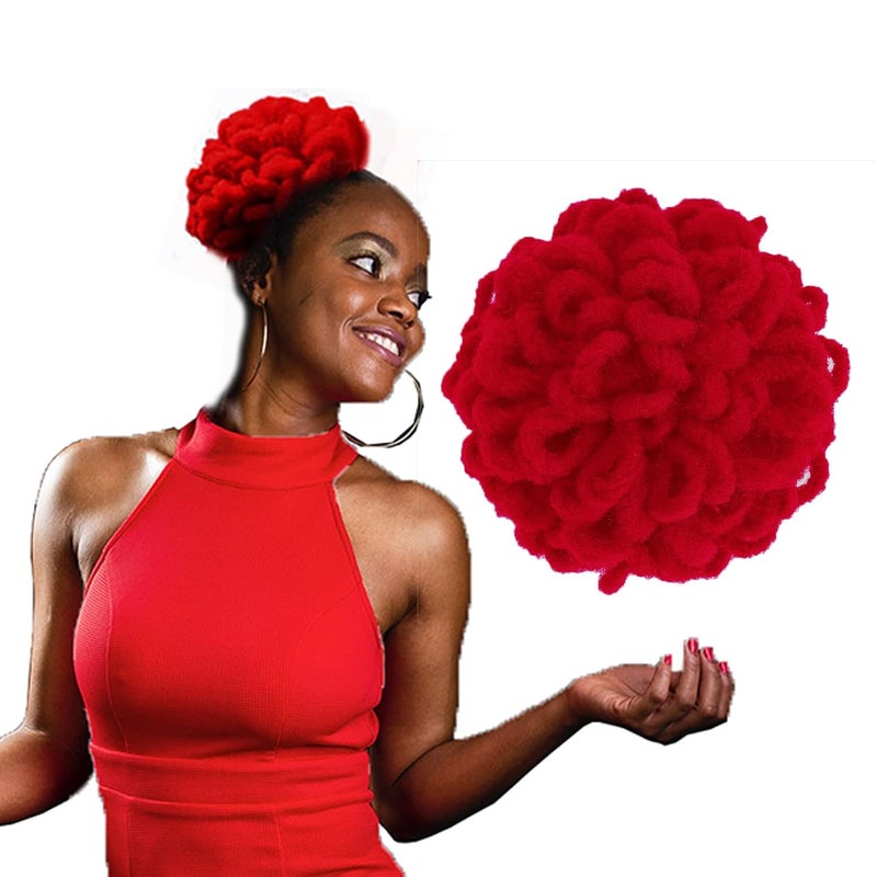 DreadLock Bun Loc Petal Bun Afro High Puff Drawstring Ponytail Synthetic Faux Locs Hair Bun Pony Tail Hairpieces for Black Women Red