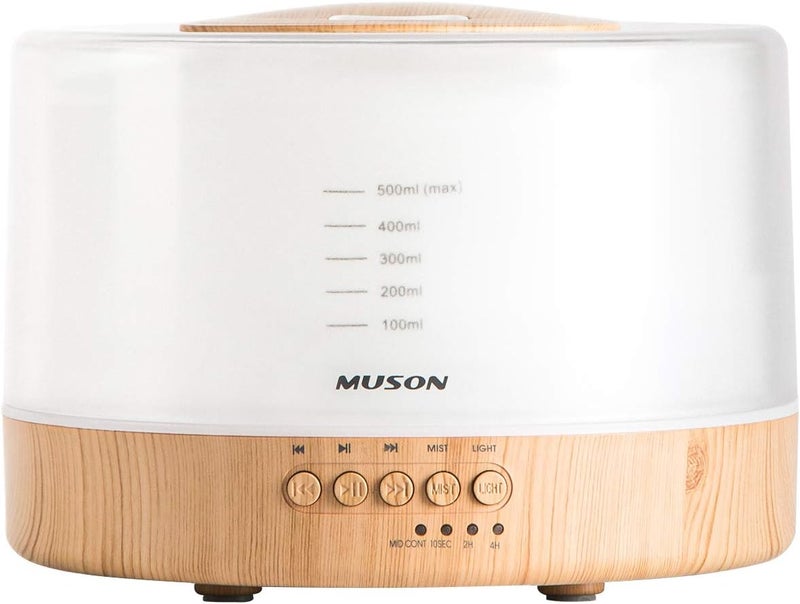 موسون جهاز توزيع زيوت عطرية من ماركة سعة 2500 مل، مزود بمشغل صوتي، ومرطب هواء برذاذ بارد، وموسيقى طبيعية، وإضاءة ليلية دافئة، مع خاصية إيقاف تلقائي، لون أبيض. - Image 1