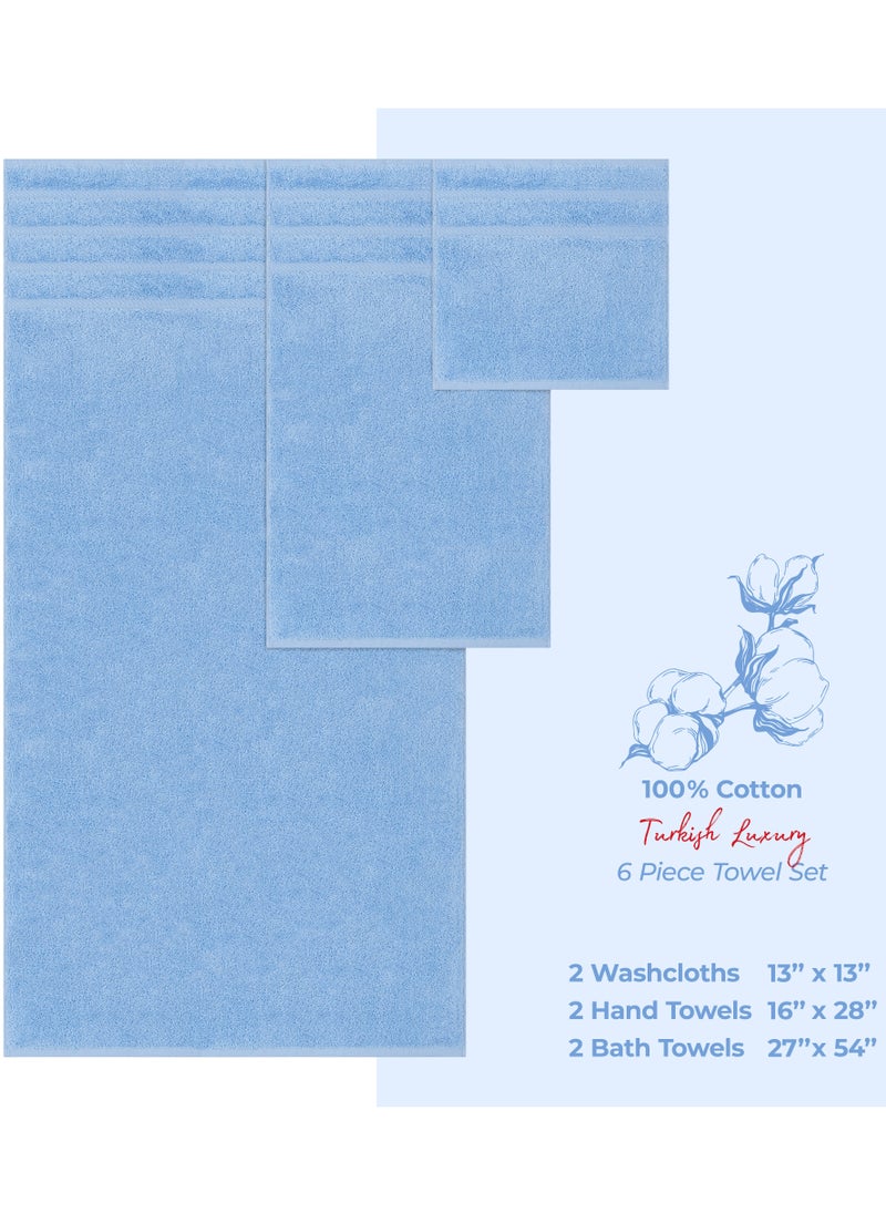Safi Plus Towel Set Luxury Hotel Quality 600 GSM Genuine Combed Cotton, Super Soft & Absorbent Family Bath Towels 6 Piece Set -  2 Bath Towels, 2 Hand Towels, 2 Washcloths - Sky Blue  - Image 5