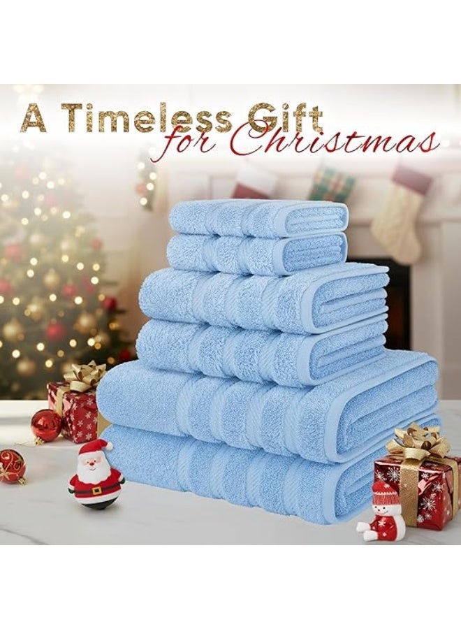 Safi Plus Towel Set Luxury Hotel Quality 600 GSM Genuine Combed Cotton, Super Soft & Absorbent Family Bath Towels 6 Piece Set -  2 Bath Towels, 2 Hand Towels, 2 Washcloths - Sky Blue - Image 2