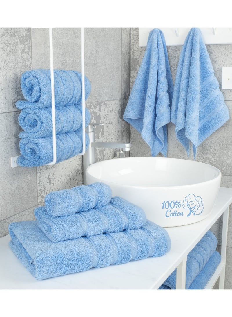 Safi Plus Towel Set Luxury Hotel Quality 600 GSM Genuine Combed Cotton, Super Soft & Absorbent Family Bath Towels 6 Piece Set -  2 Bath Towels, 2 Hand Towels, 2 Washcloths - Sky Blue - Image 3
