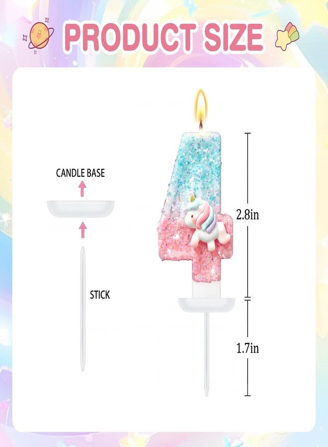 EUUBIRD Unicorn Number 4 Birthday Candle, Glitter 4th Birthday Cake Topper for Girls, Unicorn Cake Decorations - Image 2