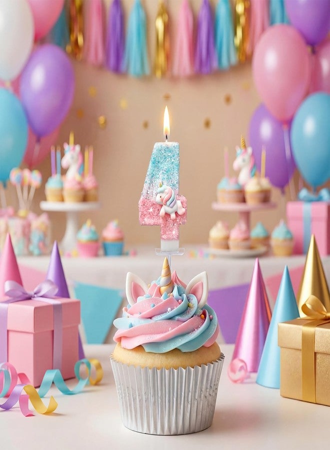 EUUBIRD Unicorn Number 4 Birthday Candle, Glitter 4th Birthday Cake Topper for Girls, Unicorn Cake Decorations - Image 5
