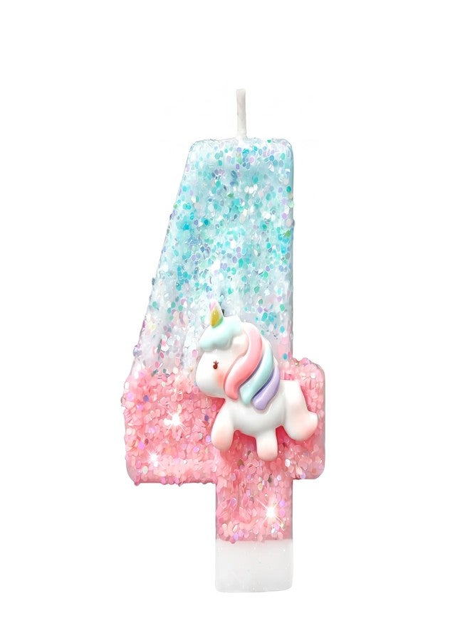 EUUBIRD Unicorn Number 4 Birthday Candle, Glitter 4th Birthday Cake Topper for Girls, Unicorn Cake Decorations - Image 1