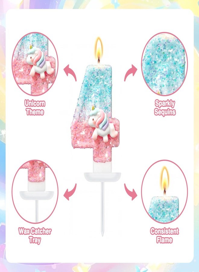 EUUBIRD Unicorn Number 4 Birthday Candle, Glitter 4th Birthday Cake Topper for Girls, Unicorn Cake Decorations - Image 3