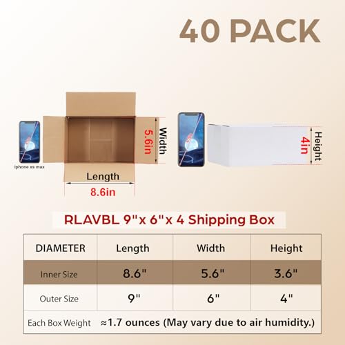 RLAVBL 9x6x4 Shipping Boxes Set of 40, White Corrugated Cardboard Box for Packing, Mailing, Business - Image 2