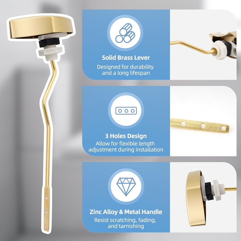 Hibbent Metal Toilet Handle Replacement, Compatible with TOTO THU068#CP Trip Lvr for St743S, Brass Handle Trip Lever, Side Mount Toilet Tank Flush Lever, Shiny Gold - Image 2