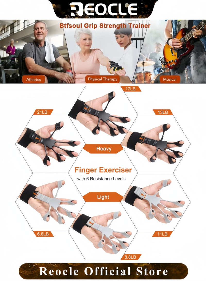 REOCLE Grip Strength Trainer Finger Strengthener Hand Strengthener 6 Resistant Level Exerciser Adjustable Hand for Therapy & Relieve Pain Arthritis - Image 5
