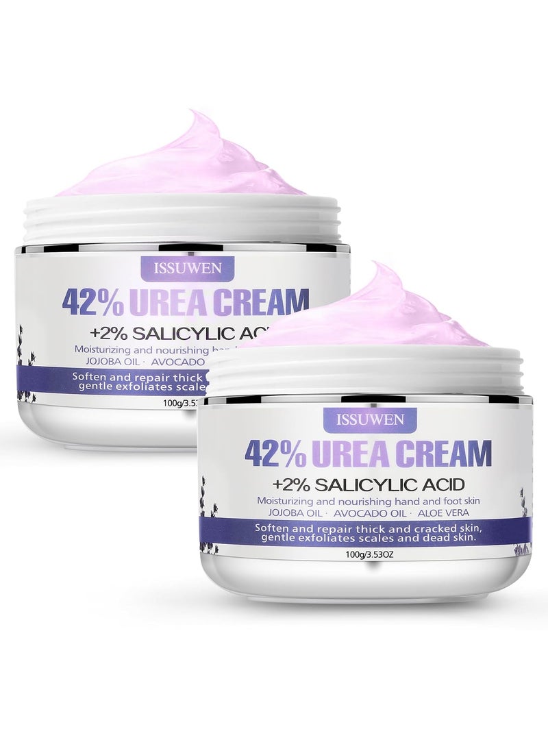 Charmonic 2 Packs Urea Cream 42% Plus Salicylic Acid 2%, 7.06Oz Lavender Foot Cream for Dry Cracked Heels Treatment Knees Elbows Hands Repair Treatment, Callus Remover for Feet, Foot Lotion for Dry Cracked Feet 