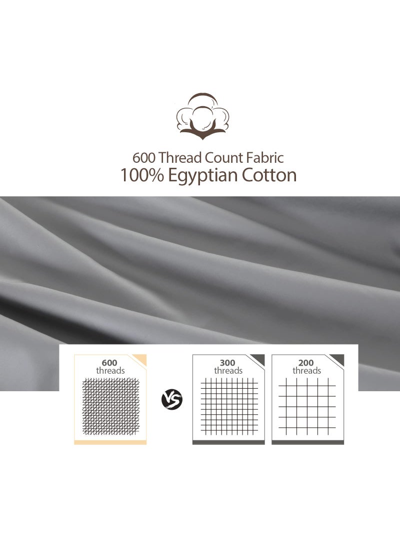 Zaizaihome 100% Egyptian Cotton Fitted Sheet Twin Size Gray  600 Thread Count  8-16"" Deep Pocket Sheet  Soft & Elastic Sateen Weave Bottom Sheet for Hotel & Home (Gray  1 Pack Fitted Sheet Only Twin)  - Image 3