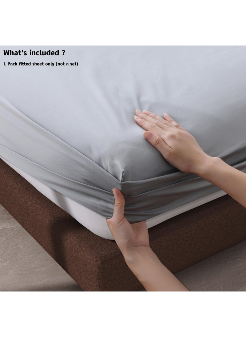 Zaizaihome 100% Egyptian Cotton Fitted Sheet Twin Size Gray  600 Thread Count  8-16"" Deep Pocket Sheet  Soft & Elastic Sateen Weave Bottom Sheet for Hotel & Home (Gray  1 Pack Fitted Sheet Only Twin)  - Image 4
