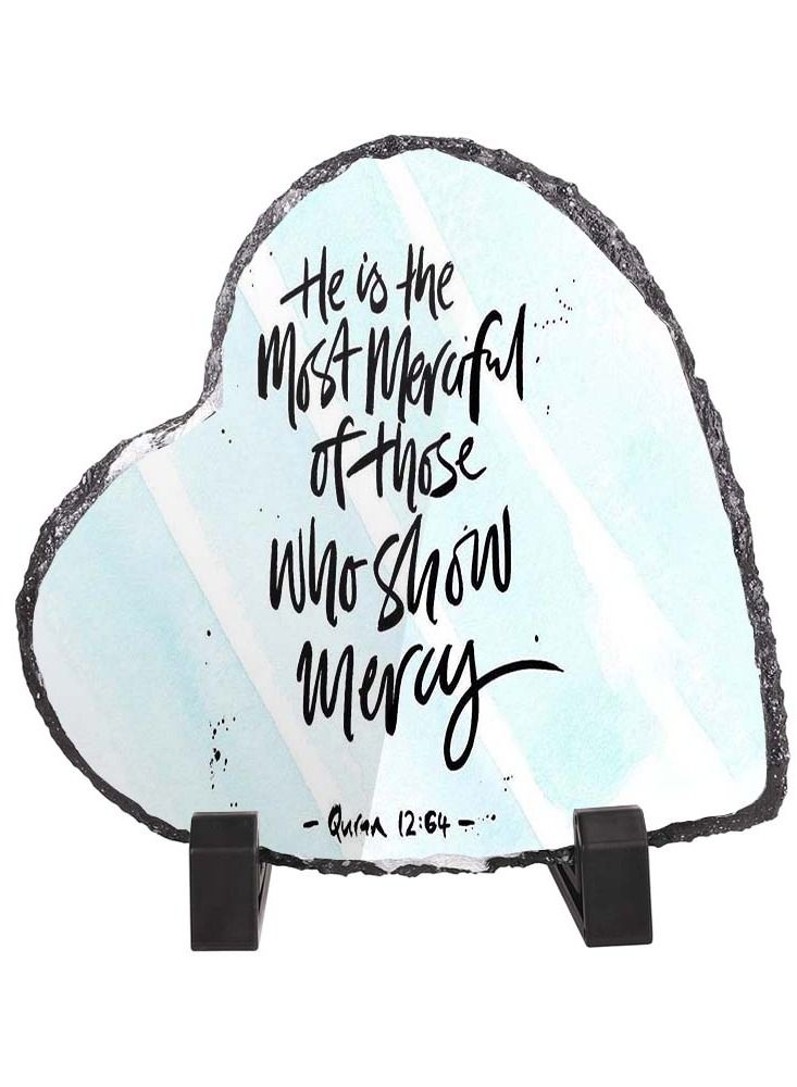 Service Zone Protective Printed White Heart Shape Marble Photo Frame for Table Top He Is The Most Merciful Of Those Who Show Mercy 