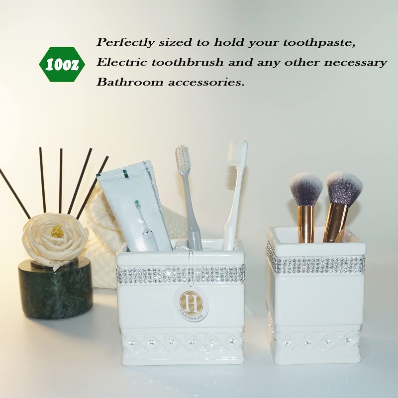 CAAHANJIA Bathroom Accessories Set 4 Pcs-Ceramic Gift Set Soap Dispenser Pump & Toothbrush Holder & Tumbler Cup & Soap Dish - Bathroom Home Decor Clearance, Countertop Vanity Organize (15 Ounce) - Image 3