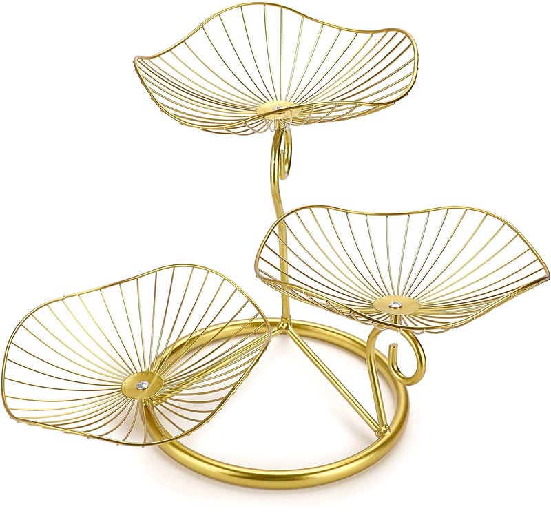 OwnMy 3Tier Fruit Basket Stand Decorative Iron Fruit Bowl Metal Wire Fruit Holder Storage Trays Table Countertop Holder for Vegetables Bread Snack Modern Fruit Bowls for Kitchen Home Use
