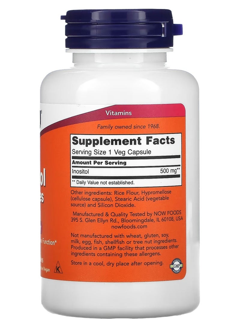 Now Foods Inositol 500 mg Dietary Supplement - 100 Capsules - Image 2