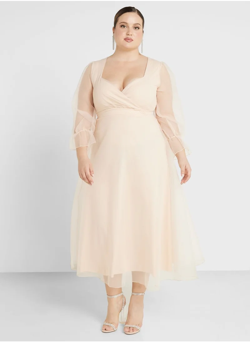 ايلا ليمتد كيرف Mesh Balloon Sleeve Fit & Flare Dress