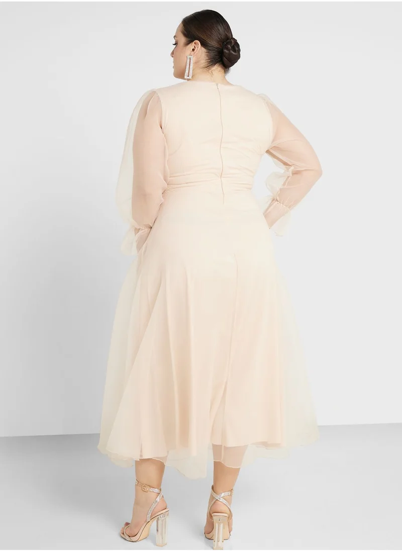 ايلا ليمتد كيرف Mesh Balloon Sleeve Fit & Flare Dress