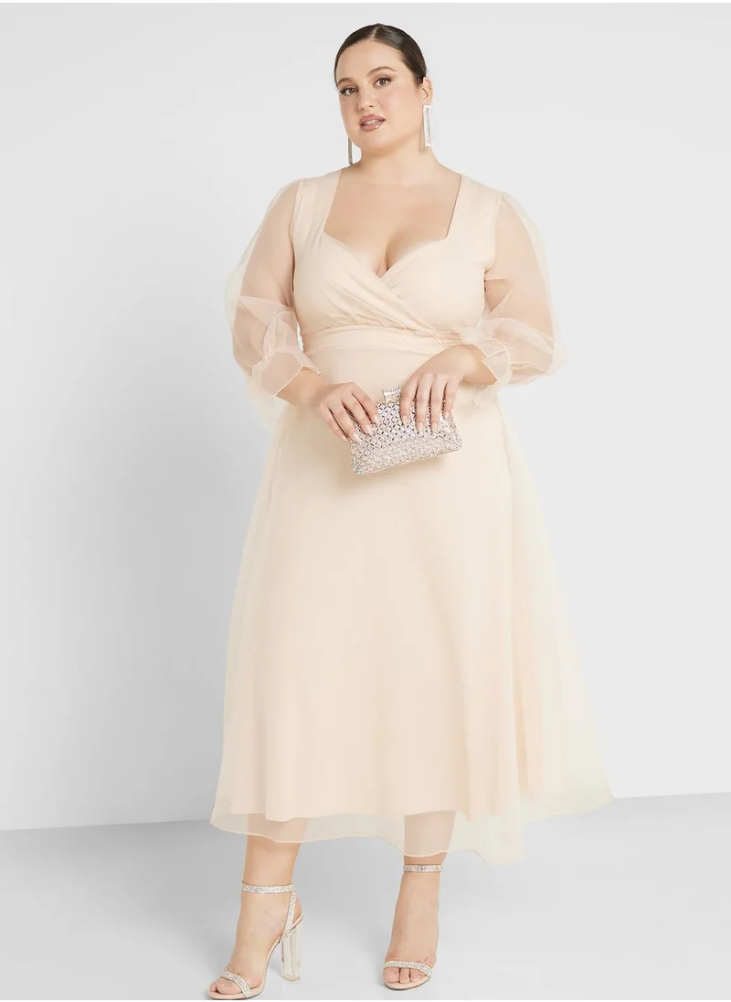 ايلا ليمتد كيرف Mesh Balloon Sleeve Fit & Flare Dress
