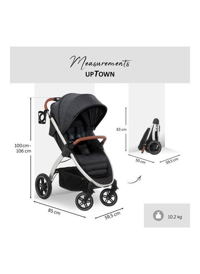 hauck Uptown Pushchair, Melange Black Stroller For All Terrains, Extra Large Seat, Lie - Flat Position, Rubber Wheels, Suspension, Compact And Easy Fold, With Raincover - Image 3