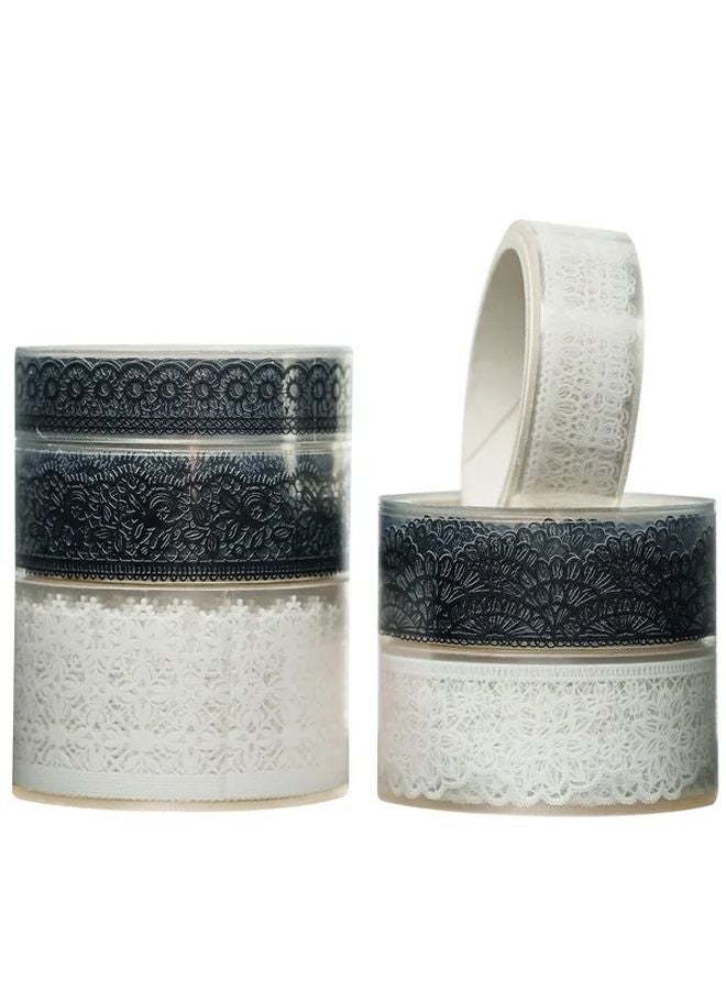 Black And White Floral Lace Pattern PET Adhesive Tape Set For DIY Crafts - Image 1