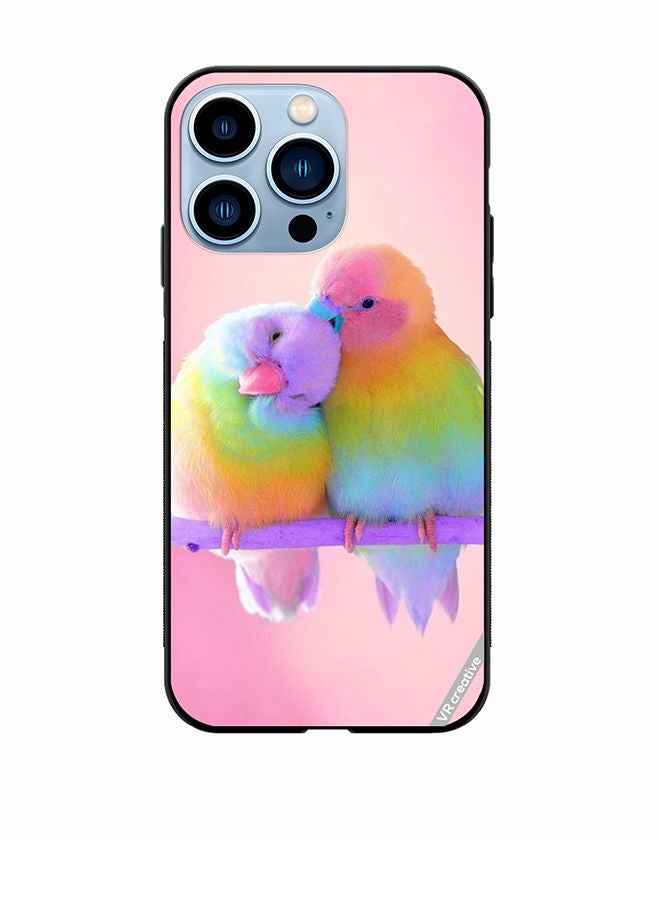 VR CREATIVE Protective Case Cover For Apple iPhone 14 Pro Love Birds Pink Background Design Multicolour - Image 1