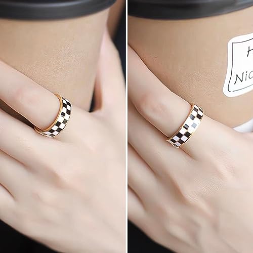 Kainier 6mm 14k Gold Plated Rings Polished Checkerboard Bands Knuckle Statement Pointer Finger Ring Comfort Fit Size 5-9 - Image 4