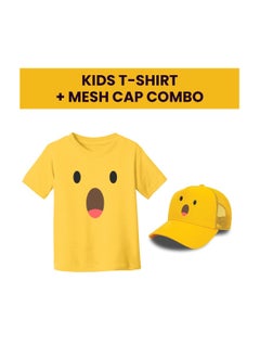 PRINTSHOP4ME Kids Yellow Smiley Face Pack Of 2 T-Shirt And Cap Combo–Unisex Round Neck Short Sleeve Cotton T-Shirt  - Image 2
