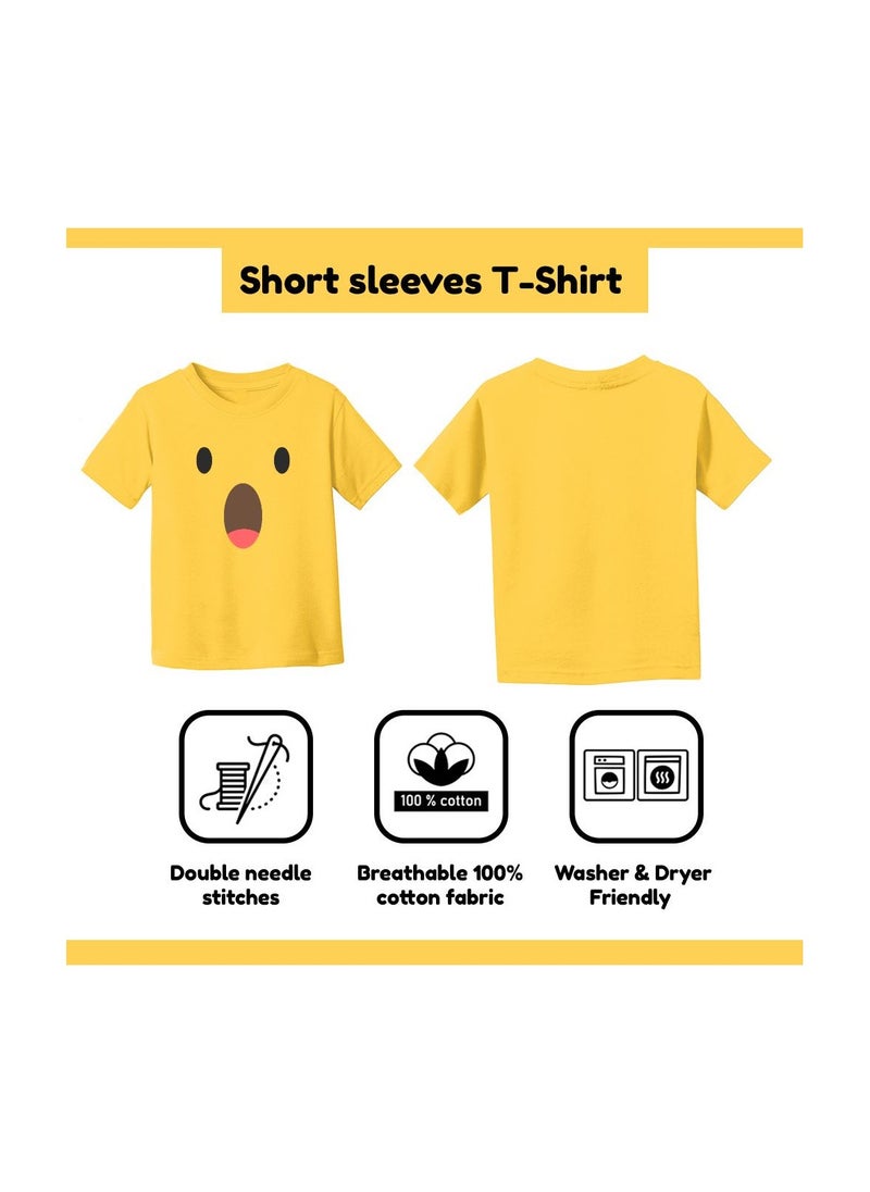 PRINTSHOP4ME - Kids Yellow Smiley Face Pack Of 2 T-Shirt And Cap Combo–Unisex Round Neck Short Sleeve Cotton T-Shirt - Image 1