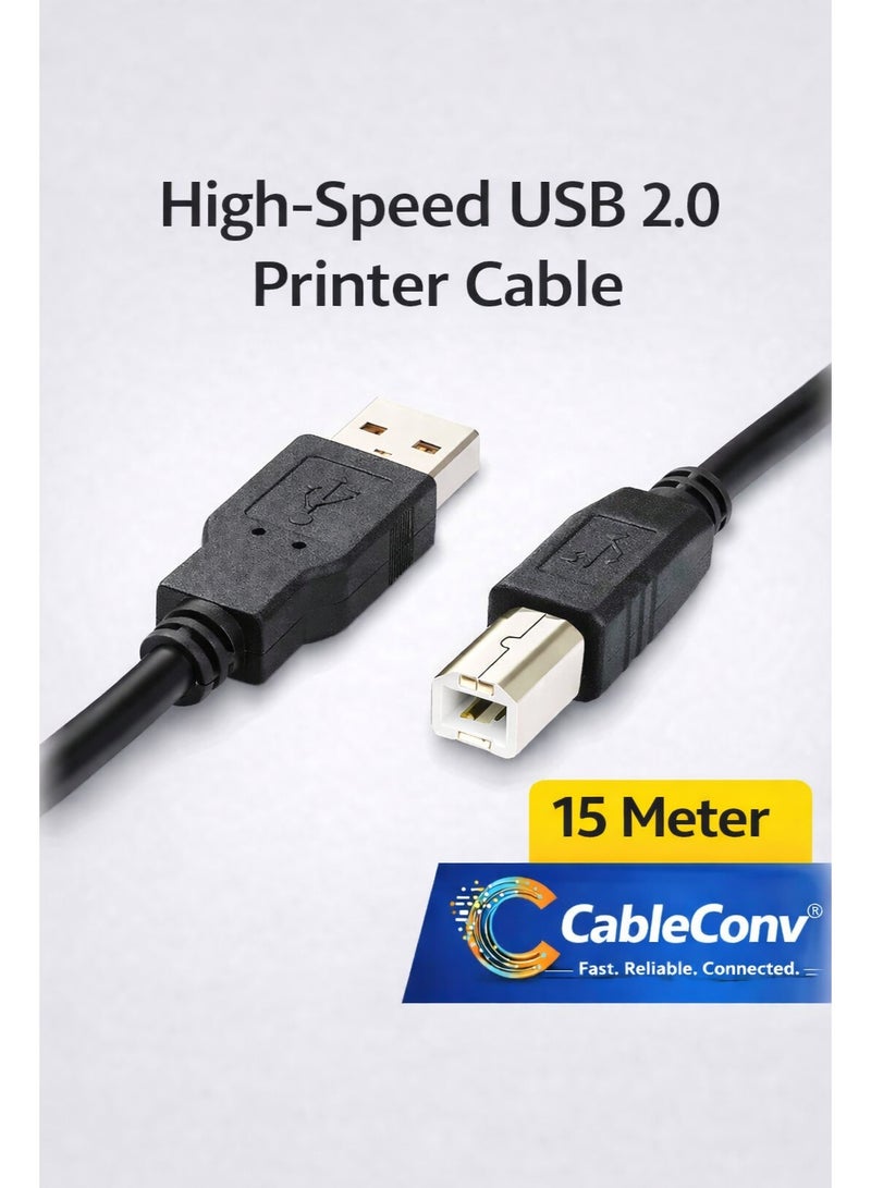 CABLE CONV Printer Cable, USB Printer Cord 2.0 Type A Male to B Male Cable Scanner Cord High Speed Compatible with HP, Canon, Dell, Epson, Lexmark, Xerox, Samsung 15m - Image 1