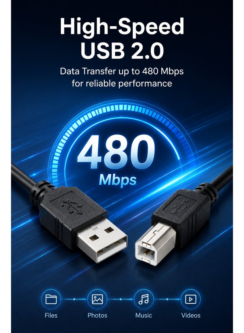 ​كابل كونف كابل طابعة، سلك طابعة USB 2.0 من النوع A ذكر إلى النوع B ذكر، سلك ماسح ضوئي عالي السرعة متوافق مع HP، Canon، Dell، Epson، Lexmark، Xerox، Samsung، طول 15 مترًا - Image 2