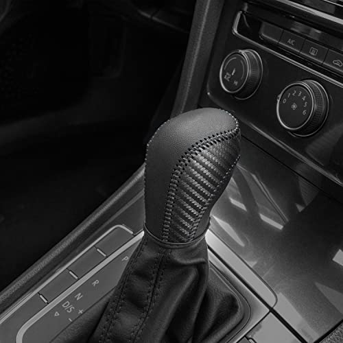 JINZHAO Auto Car Leather Gear Shift Knob Cover for Golf Jetta Passat Tiguan Atlas Beetle GLI Eos CC Sportwagen Jetta Hybrid R GTI Accessories (Black) - Image 3